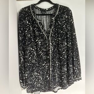 Simply Emma Black and White Patterned Blouse tunic style long sleeves SZ 3X